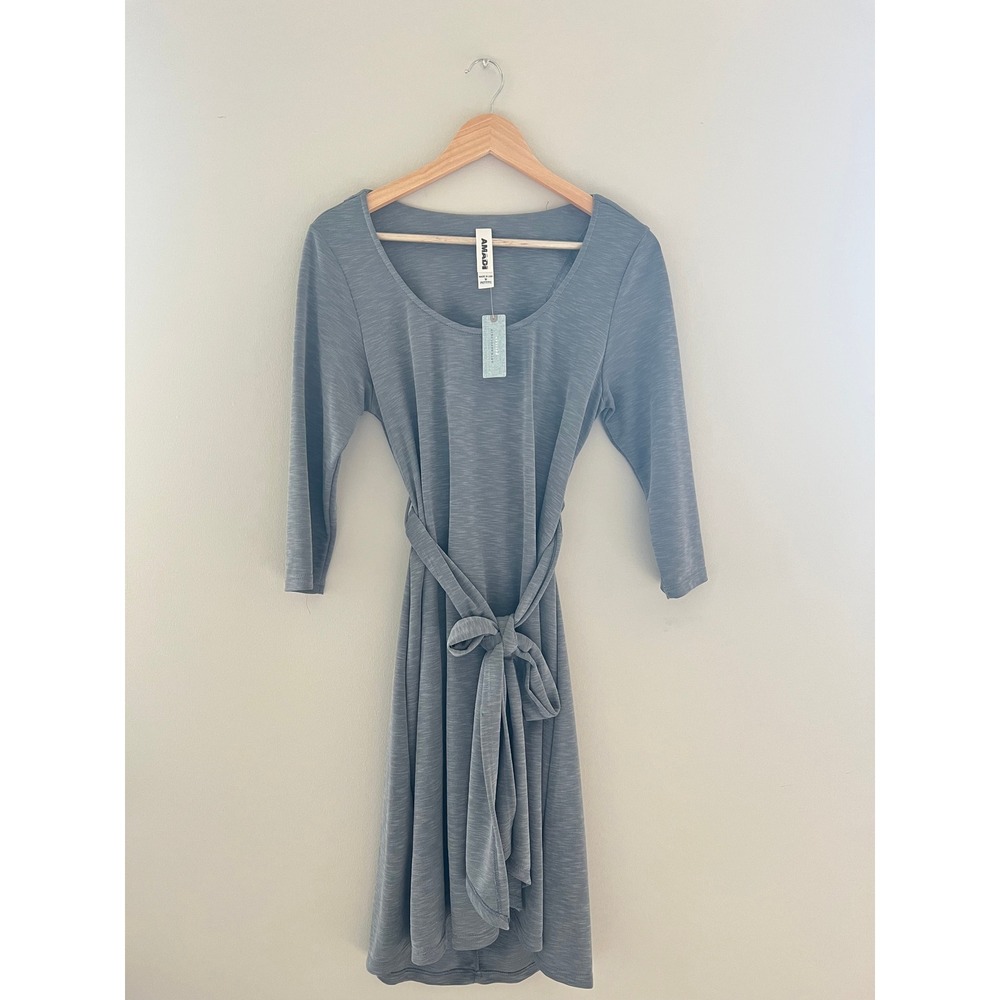 Amadi Anthropologie Grey Knit Tie Waist Open Back Dress CD-6485P Medium Petite